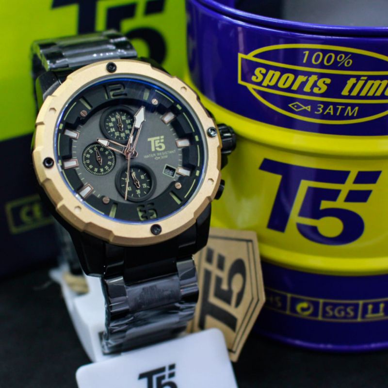 T5 H3589G cowok original chronograph bergaransi free tin box dan tas