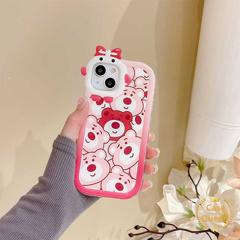 3d Bow-knot Kotak Lensa Monster Oppo A17 A15 A55 A57 2022 A16 A5 A9 2020 A54 A31 A16s A17KA11 Kartun Strawberry Bear Manyo Glossy Lembut TPU Penutup Belakang