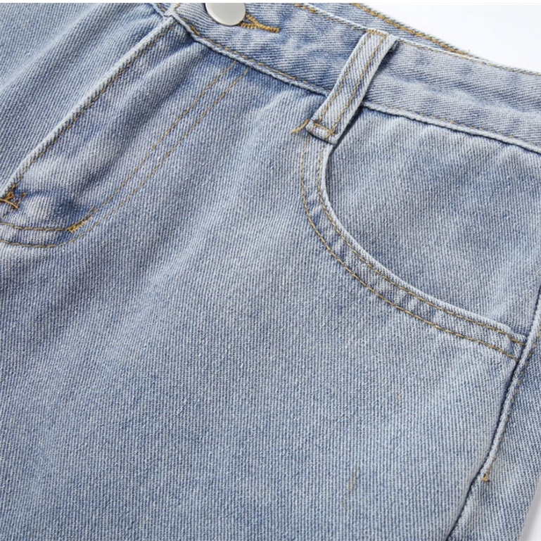 Biru Rawis--Korean New Robek Highwaist Straight Loose Celana Jeans Panjang Wanita（realpict）