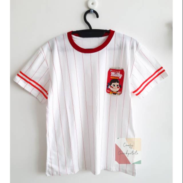 Kaos baju wanita pria oversize bahan katun model tumblr tee terbaru sablon milky peko baseball