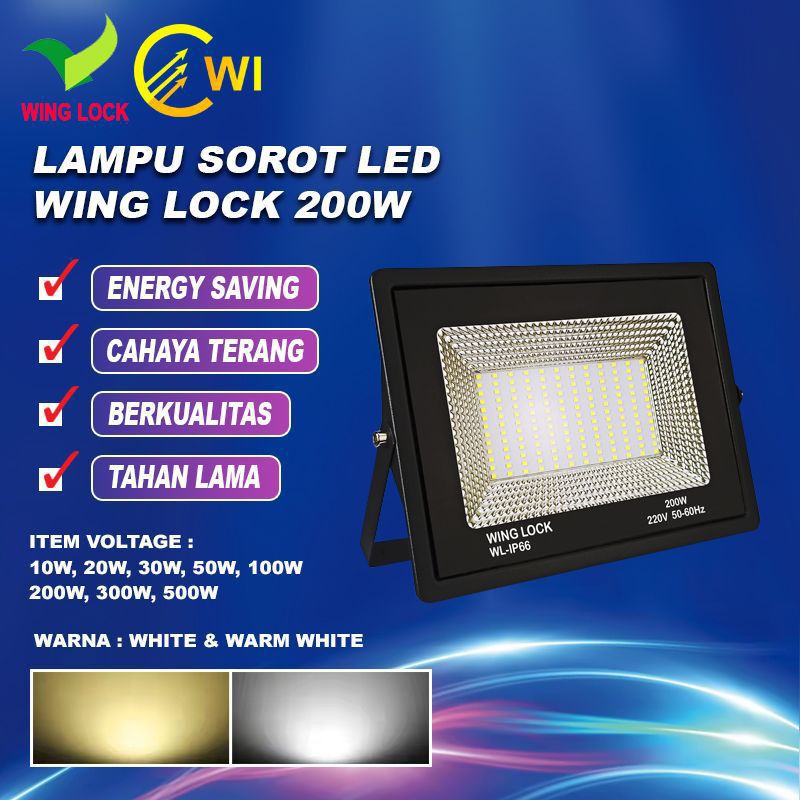 Lampu Tembak WINGLOCK 100w , 200w , 300w Sorot  Taman  Jalan Proyektor LED Putih