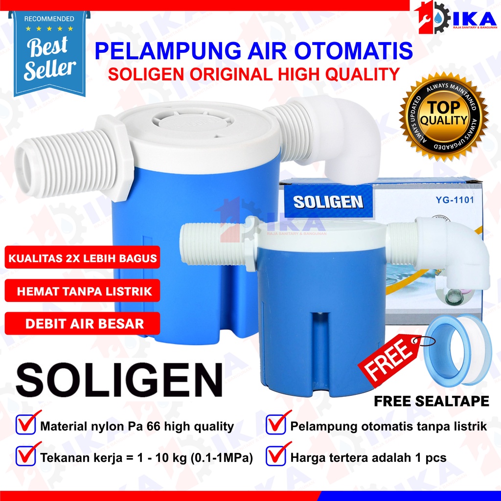 Pelampung Keran Otomatis SOLIGEN ASLI 1/2&quot; dan 3/4&quot; Water Control Pelampung Toren Pelampung Tandon Pelampung Otomatis SOLIGEN Keran Kran Kolam Air Bak Toren Torrent 1/2&quot; 3/4&quot; 1&quot; Inci Inch PVC YG 1101