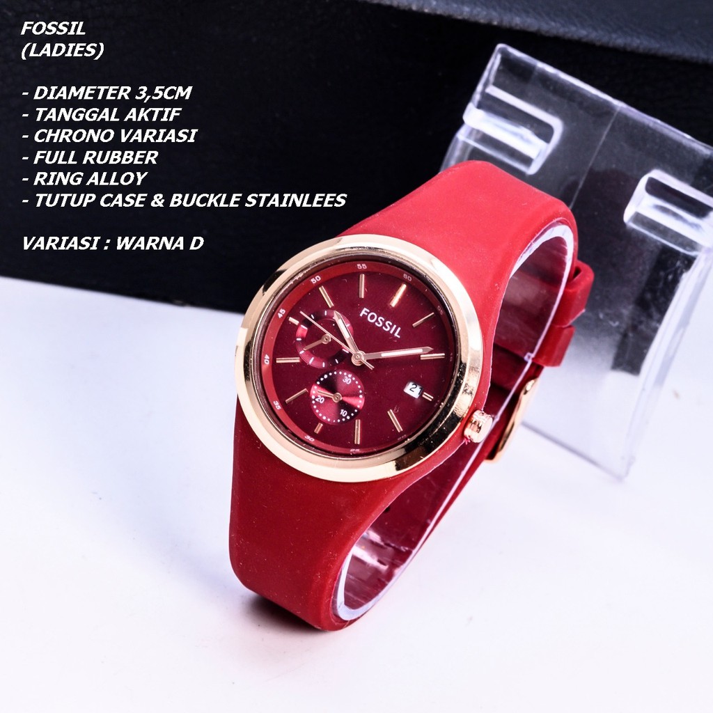 JAM TANGAN WANITA FASHION TALI RUBBER BODY BULAT TANGGAL AKTIF CHRONO OFF