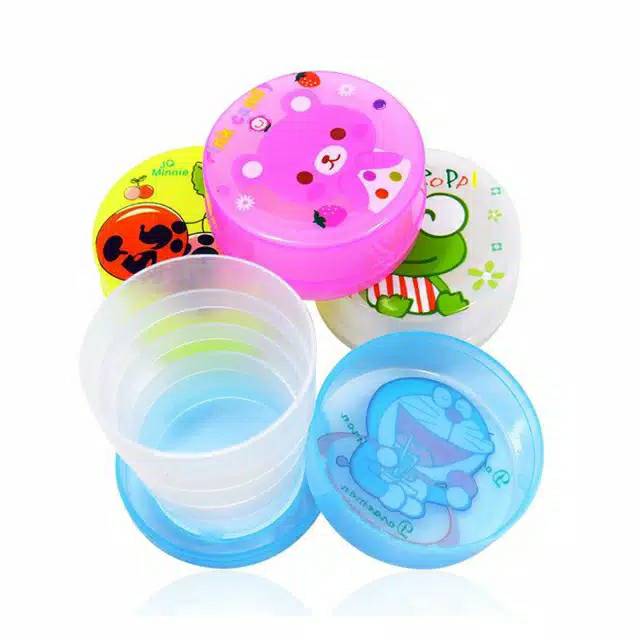 Gelas Plastik Lipat Portable Untuk Travel Piknik Baby Cup Gambar Kartun Lucu P45