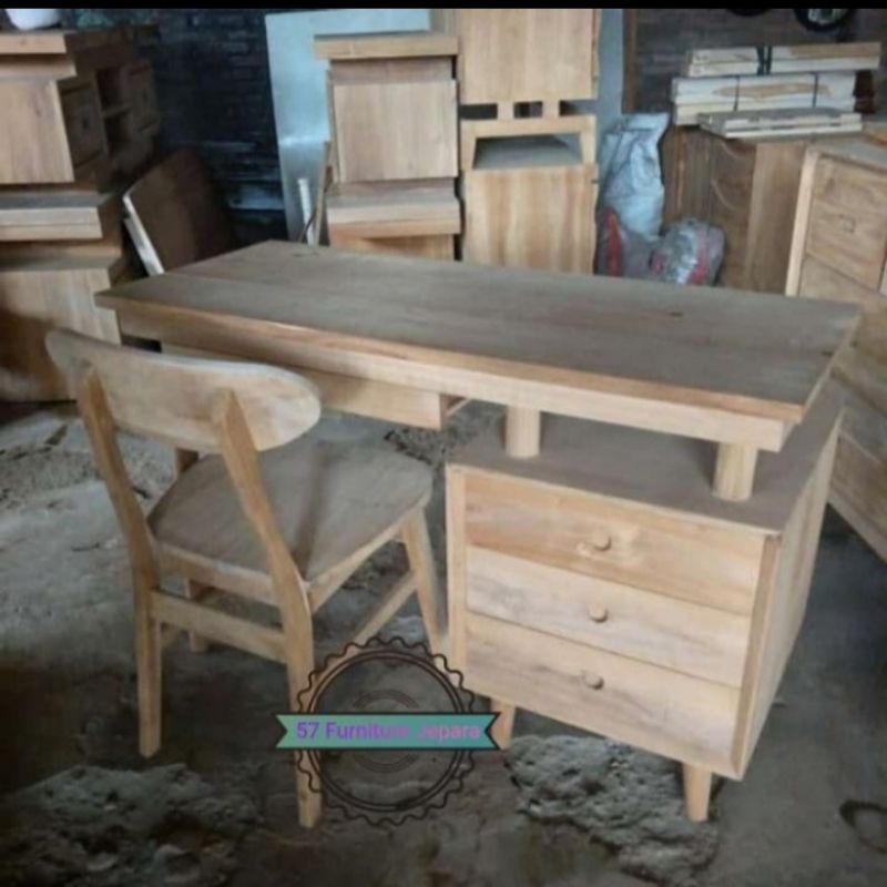 Meja & Kursi untuk kantor/kerja belajar kayu jati mentahan
