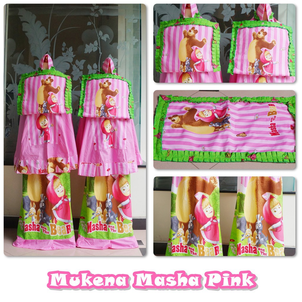 Mukena mukenah anak shalat Sholat Lucu cantik Mewah Adem Katun Masha Pink Remaja