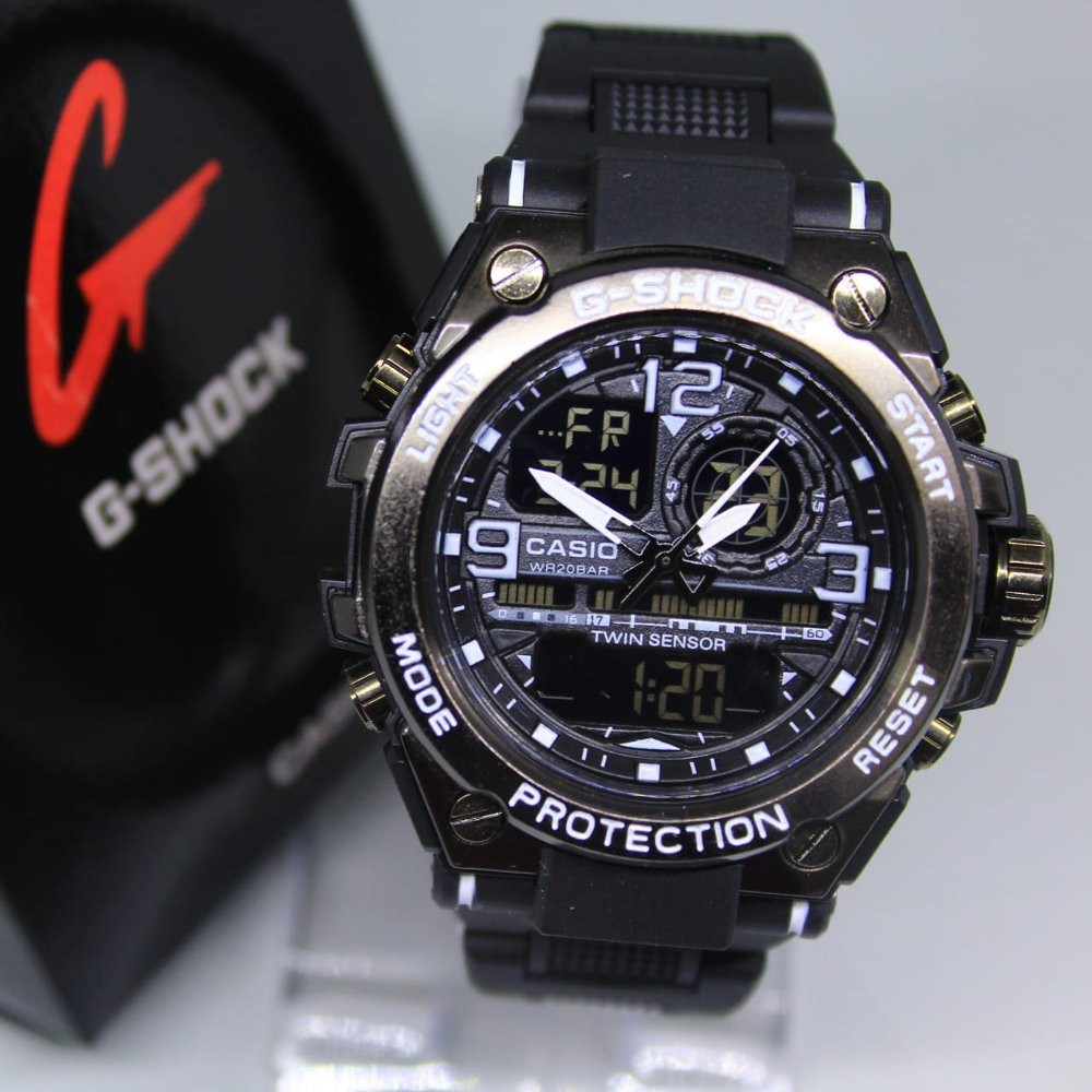 JAM TANGAN PRIA G SHOCK GST 100 RANTAI MIKA BLACK LIST WHITE