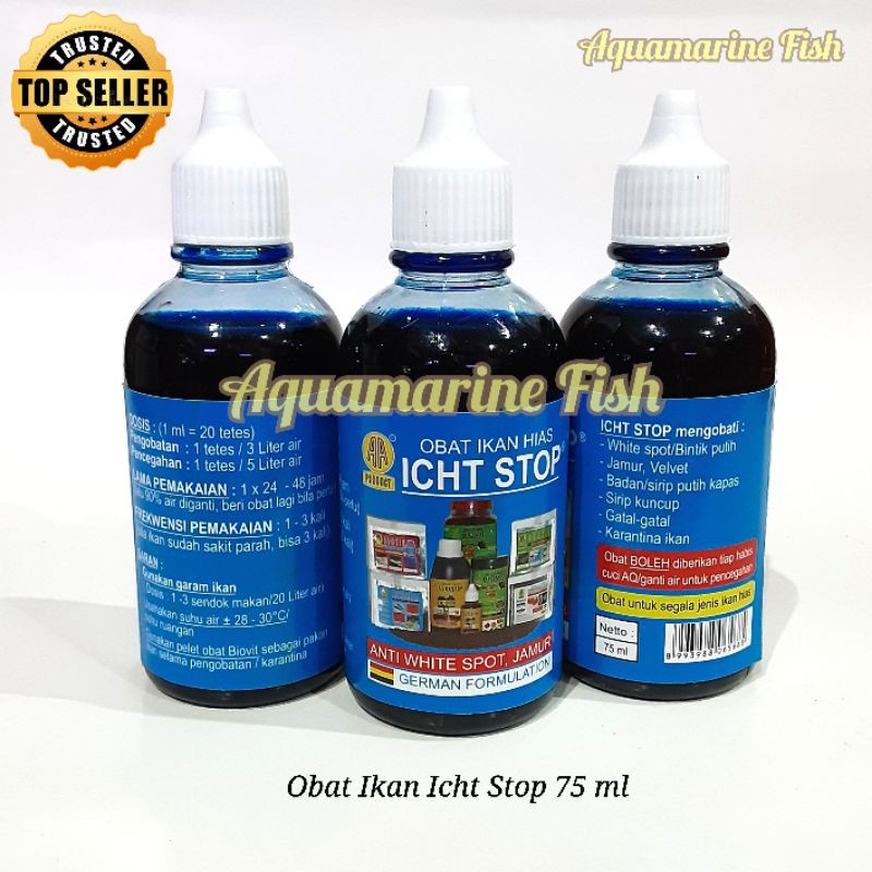 ICHT STOP Obat Biru Ikan Anti White Spot Jamur Sirip Putih Kuncup Gatal Karantina 75ml 75 ml Aquamarine Fish