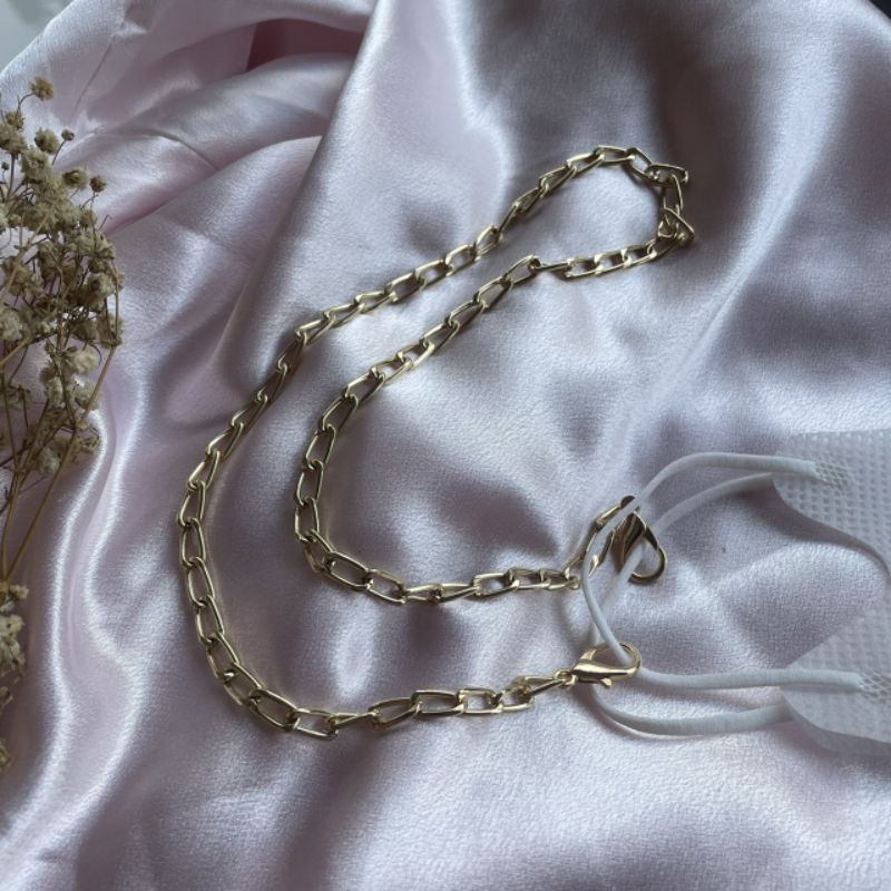 Zelina Strap Masker Rantai Gold padat gaya Retro bahan tahan karat