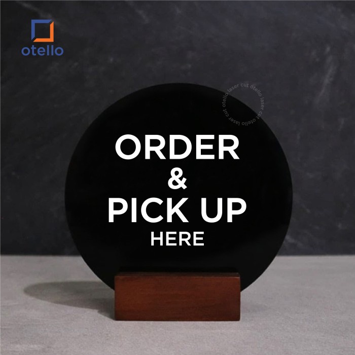 Order &amp; Pick Up Here Table Sign Akrilik Signage Meja Papan Standing