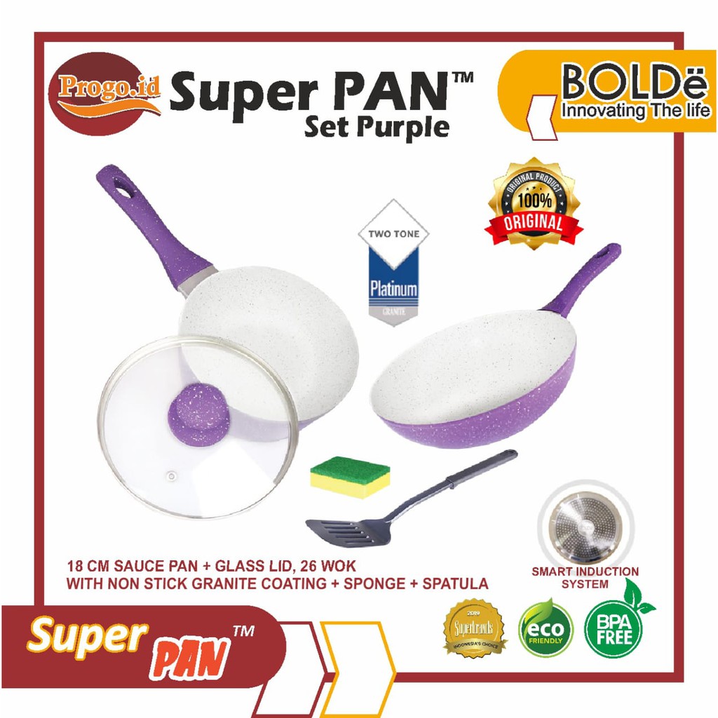 Panci super pan BOLDe ungu original |1 set panci wajan  purple komplit isi 5 pc| Panci set asli 100%