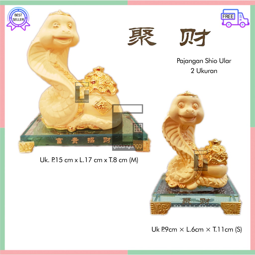 Pajangan Hiasan Kado Patung Imlek Hoki Rejeki Zodiak Shio Ular Cobra Lucky Fengshui Emas Gold Resin