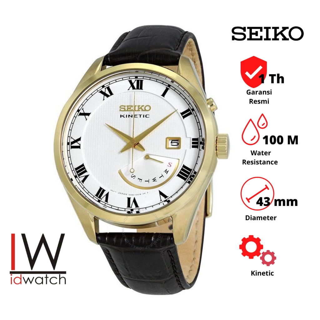 Seiko Kinetic SRN074P1 Jam Tangan Pria Original Kinetik SRN074 Cowok Strap Kulit Leather
