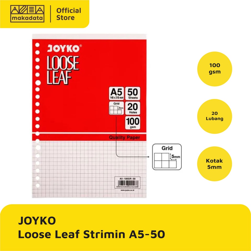 

LOOSE LEAF GRID / KERTAS BINDER KOTAK UKURAN A5 50 LEMBAR JOYKO MURAH