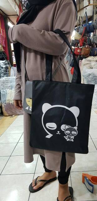 Rly68_Tas Tote Bag cat hitam Tote Bag Kanvas