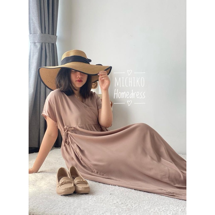 daster kimono rayon premium busui / michiko daster / homeydress / daster jumbo / dress wanita cantik-Mocca