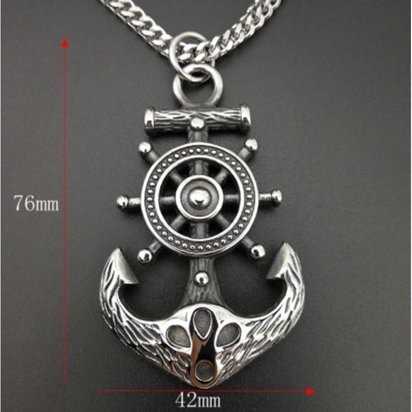 SEUSUK  Kalung Rantai Liontin Jangkar Bahan Stainless Steel Gaya Punk Hip Hop untuk Pria / Wanita