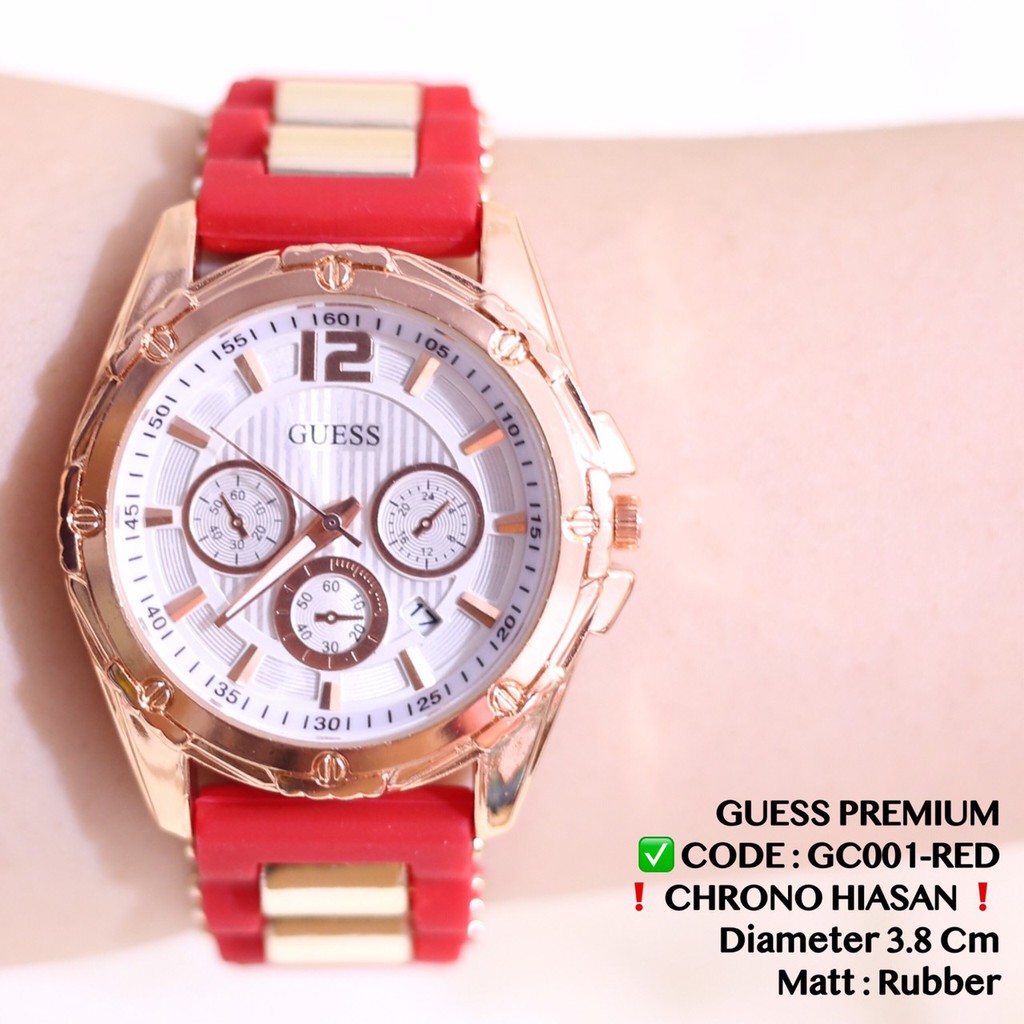 Jam tangan wanita tanggal aktif tali rubber karet fashion cewek free baterai analog GC001