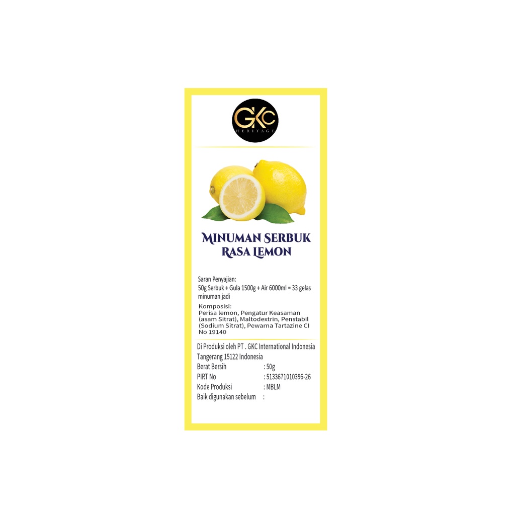 Bubuk Sirup Lemon / Powder Syrup Serbuk Minuman Powder Drink GKC Heritage Konsentrat 50 gram