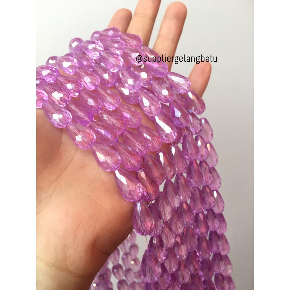 kristal Tetes ceko 15mm x 10mm PURPLE UNGU bahan gelang kalung PREMIUM aksesoris grosir bahan craft