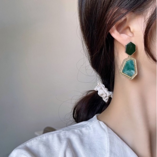 Anting Tusuk Gantung Bahan Sterling Silver 925 Desain Poligonal Warna Hijau Untuk Wanita