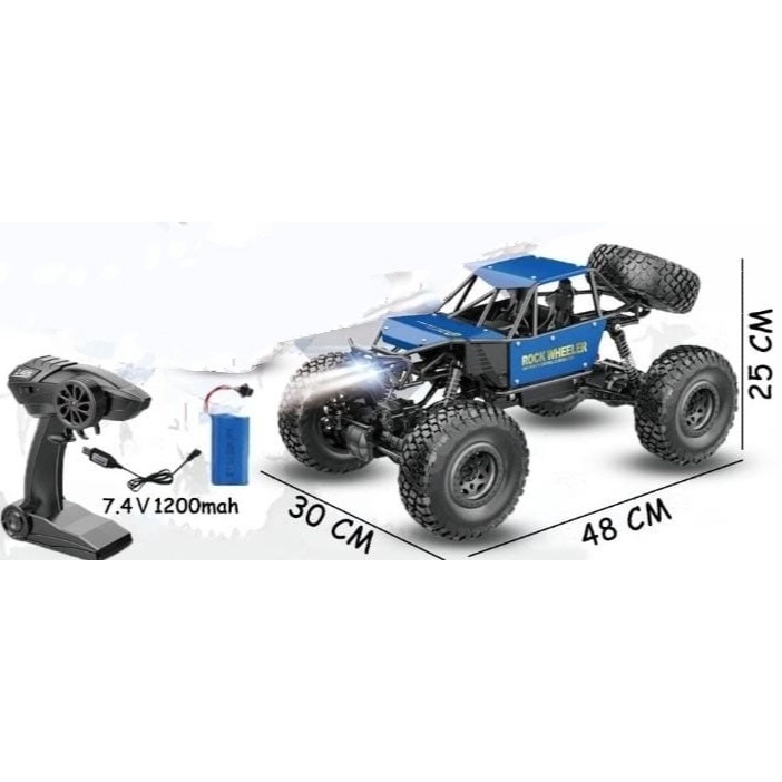 MOBIL REMOTE RC JEEP MONSTER BAN BESAR SCALA 1:8 LAMPU LED ALLOY METAL