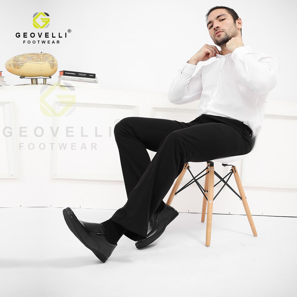 GEOVELLI FULL BLACK | Sepatu Pantopel Hitam Pria Formal Kasual Kerja Kantor Tanpa Tali Murah