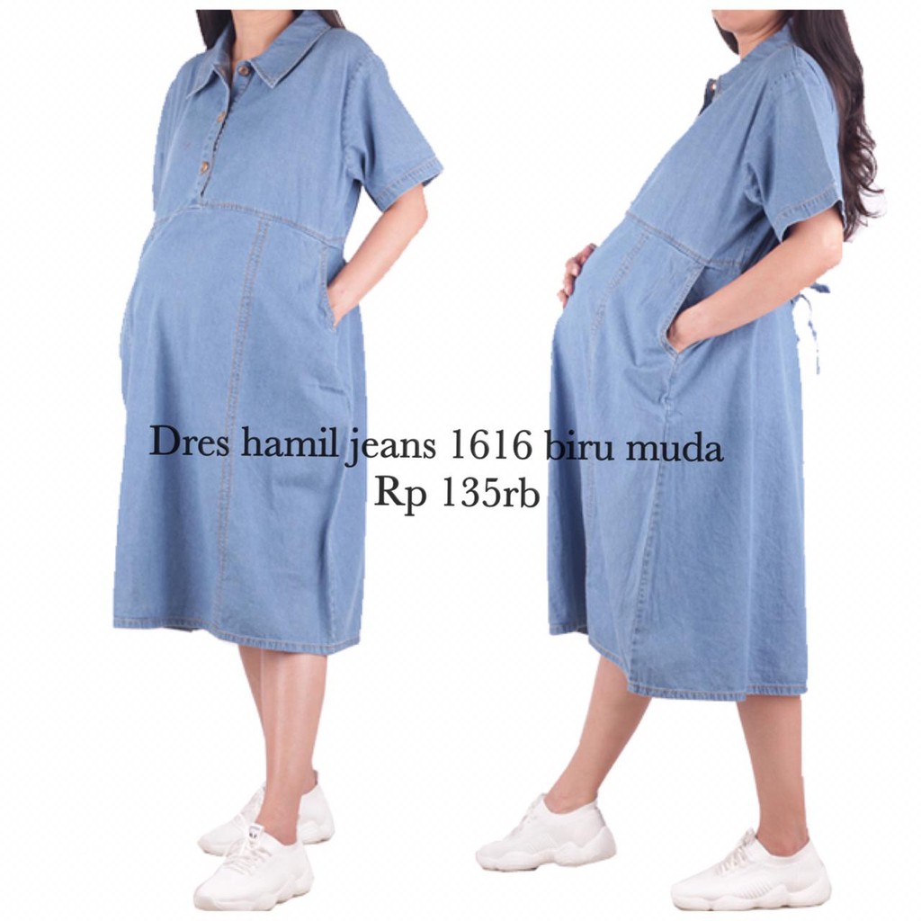 Dress Hamil Menyusui Jeans 1616 Biru Muda