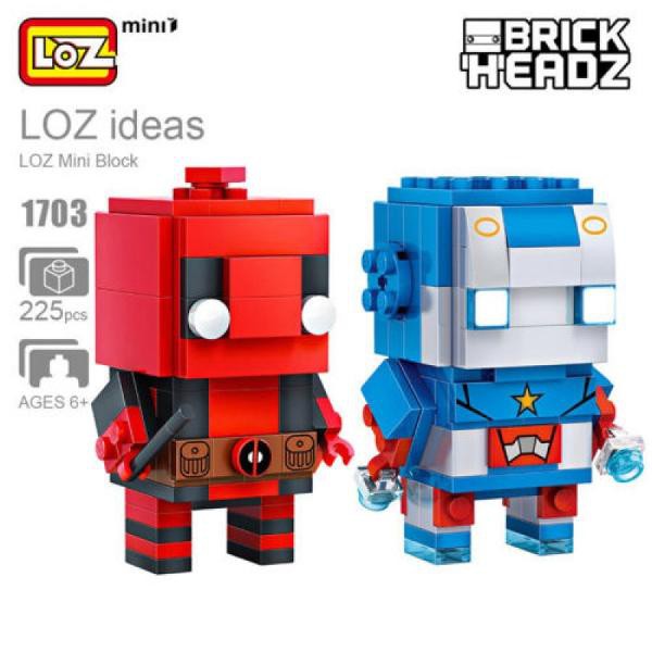 Loz 1703 Mini Brick Headz Superhero Captain America dan Deadpool