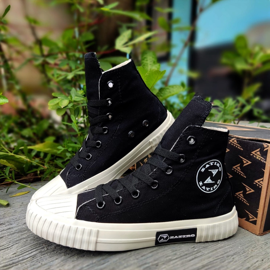 Sepatu Zatiro Sneakers ZT2 High Tinggi Sekolah BNIB Lokal Premium Quality ZT Hitam Simple Pria Wanita Unisex