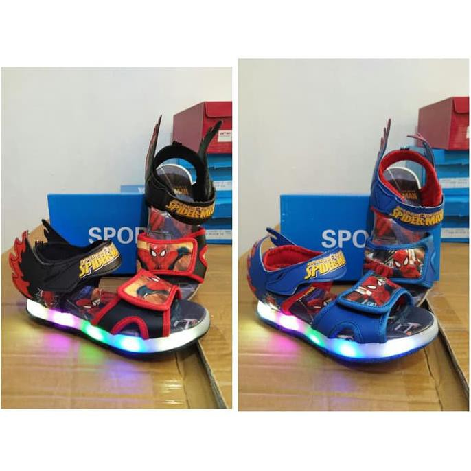 Sendal Sepatu Anak Laki Cowok Lampu Spiderman Import Murah L227
