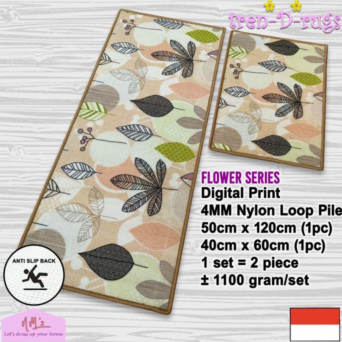 Karpet keset kaki bunga flower print dapur set kitchen mat anti slip