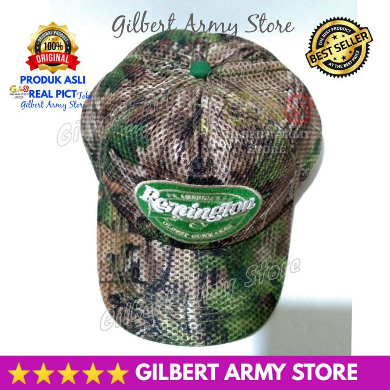 Topi Loreng Camo Jaring Remington berburu logo Bordir Terbaru Grosir Topi Murah Gilbert Army Store