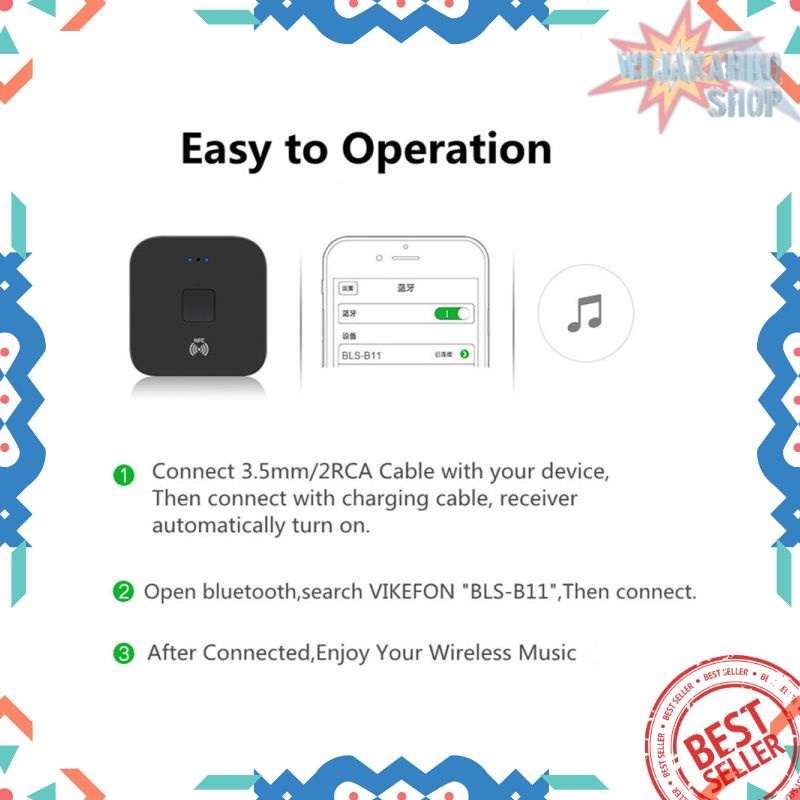 VIKEFON Music NFC Bluetooth Receiver 5.0 - BLS-B11 - Black