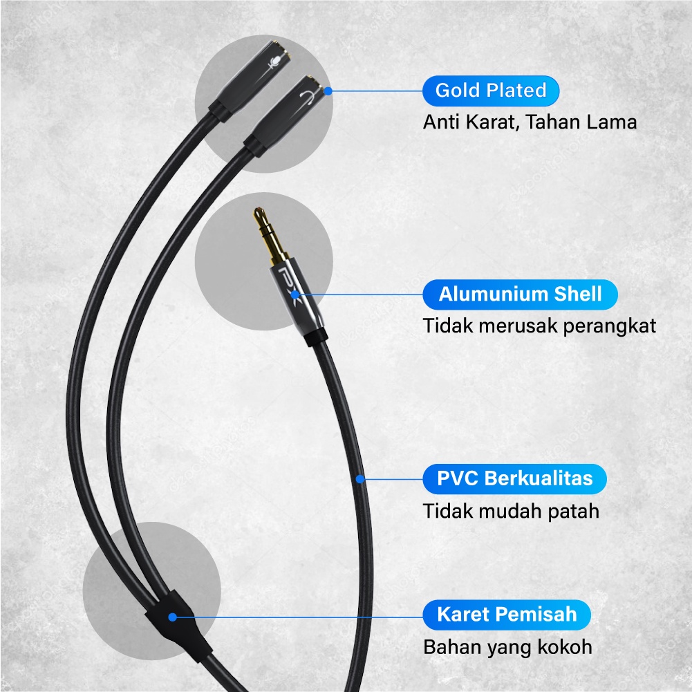 Kabel Aux Audio Extension 3.5mm to 2 Headset + Mic 0.5M PX CO-YP0505