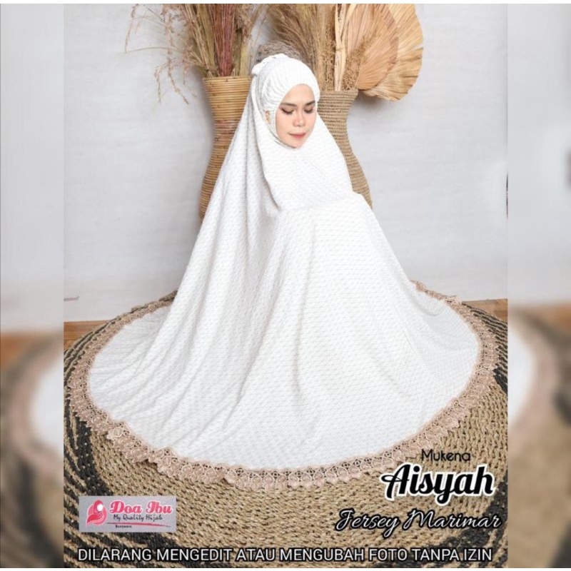 MUKENA AISYAH JUMBO ORIGINAL DOA IBU/MUKENA JERSEY MARIMAR/MUKENA KHUSUS PUTIH DOI