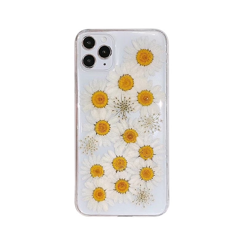 Full Daisy Dried Flower Case Iphone Oppo Vivo Xiaomi Samsung Huawei Realme  A16 A15 A12 A22 A52 A72 A32 Redmi Note 3 4 5 6 7 8 9 10 Pro A10 A20 A30 A30s A50 A50s A70 A80 A9 A5 2020 V20 V21 Y30 Y20 Y20s Y50 S1 V11 X30 X50 Y1s Y20s