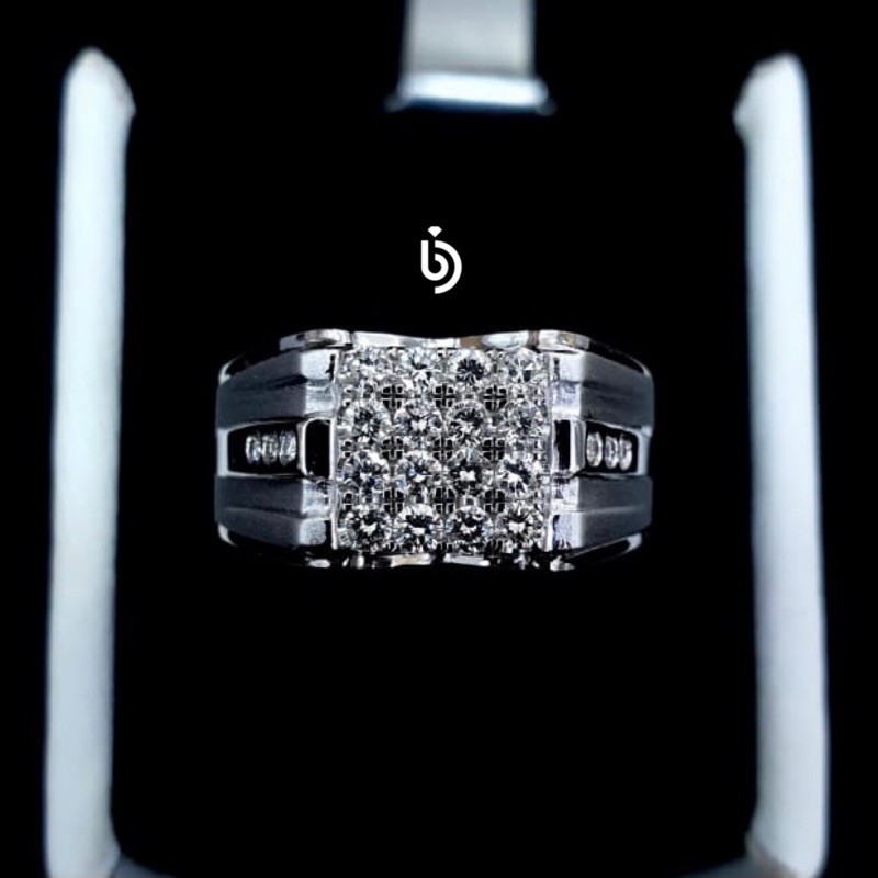 Cincin pria mens ring perak palladium berlian asli natural diamond