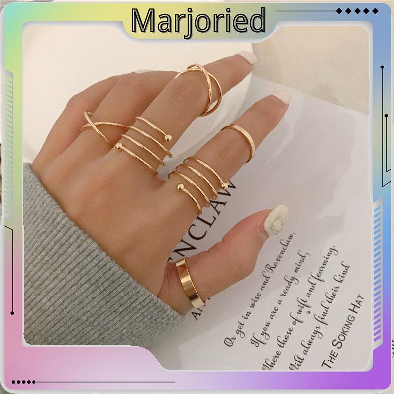 6 Pcs/set In Korea Cincin Gaya Punk Geometris Cincin Indah Pesta Pernikahan Wanita Fashion Perhiasan-MJD