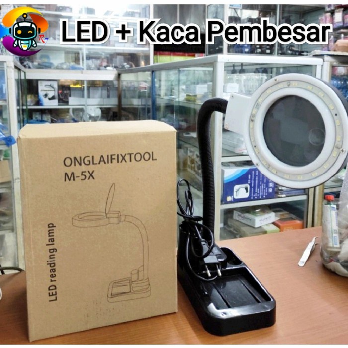 Lampu Meja - Lampu Led Meja Kerja Teknisi Hp Plus Kaca Pembesar M5X Onglai Original