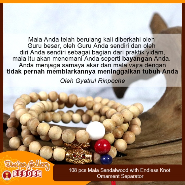 Tasbih / Mala Buddha 108 Kayu Cendana (Sandalwood) 8mm + Endless Knot