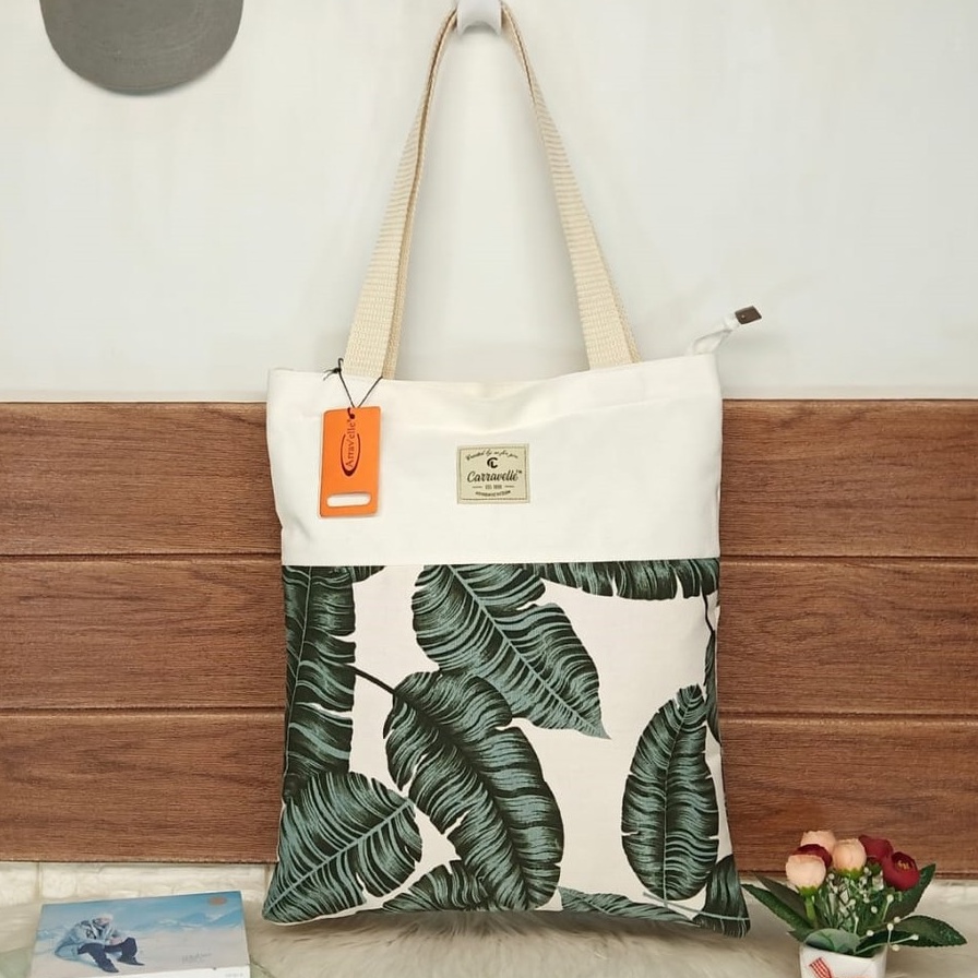 TOTEBAG WANITA RESLETING / TAS TOTE BAG WANITA BAHAN KANVAS MOTIF BUAT SHOPPING DAN KULIAH TT 008