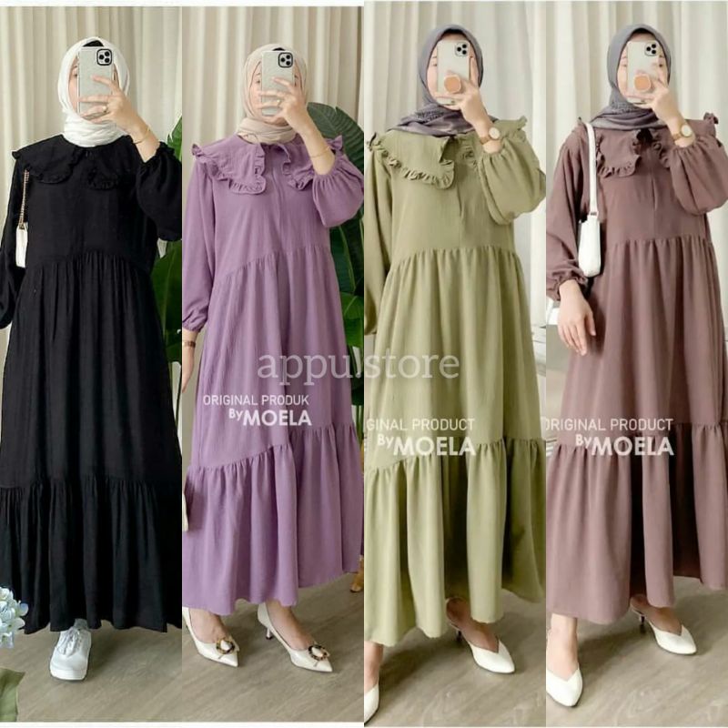 Marisa Marita Midi Dress Crinkle Premium Motif Polos LD 105 Busui Baju Gamis Terbaru 2024 OOTD Konda