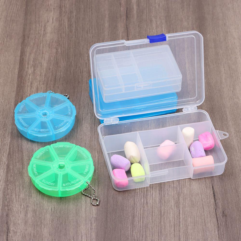 Top Storage Box Square Bening Organisasi Rumah Penyimpanan Pil Plastik Bekal