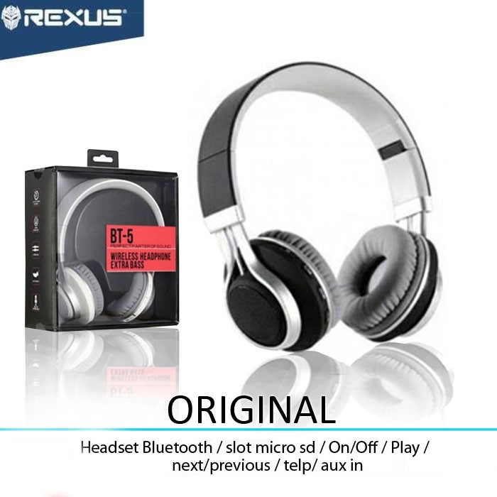 Rexus BT5 - Wireless Headset Bluetooth BT-5 Extra Bass