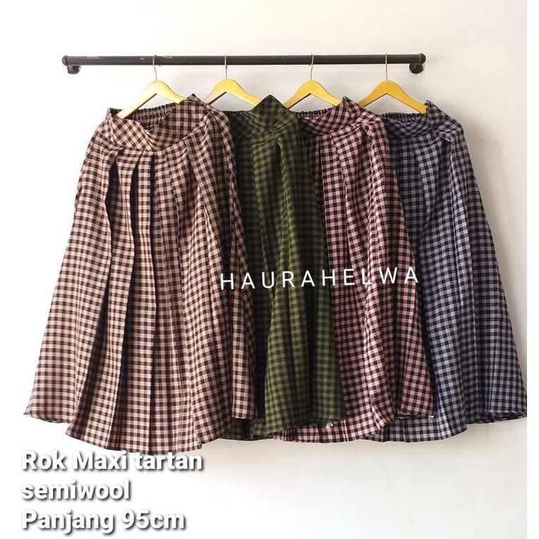 ROK MAXI TARTAN SEMIWOOL HAURAHELWA/ROK PANJANG KOTAK  SEMIWOOL