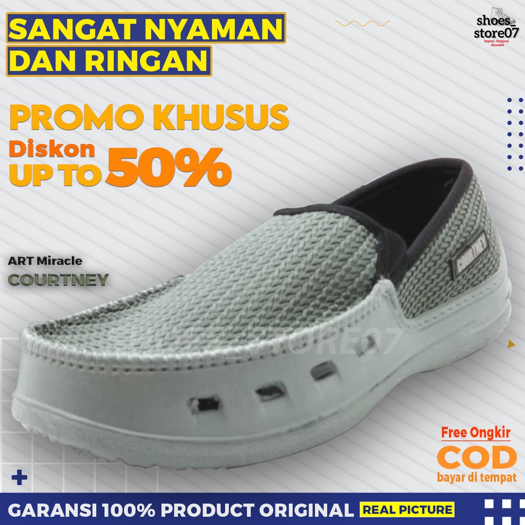 Sepatu Pria Laki Laki Cowok Courtney Miracle Slip On Abu abu Grey Hitam 500g A14