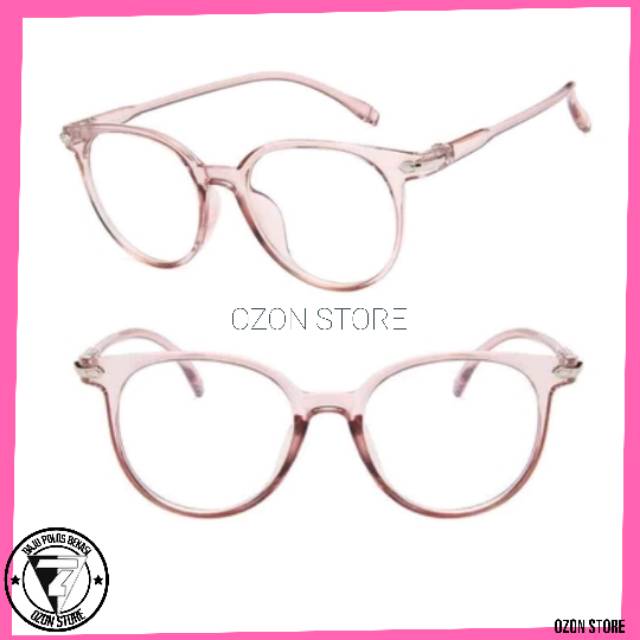 Kacamata Lensa Transparan Fashion Wanita Pria Frame Sunglasess Anti Radiasi Bingkai Optik - Pink