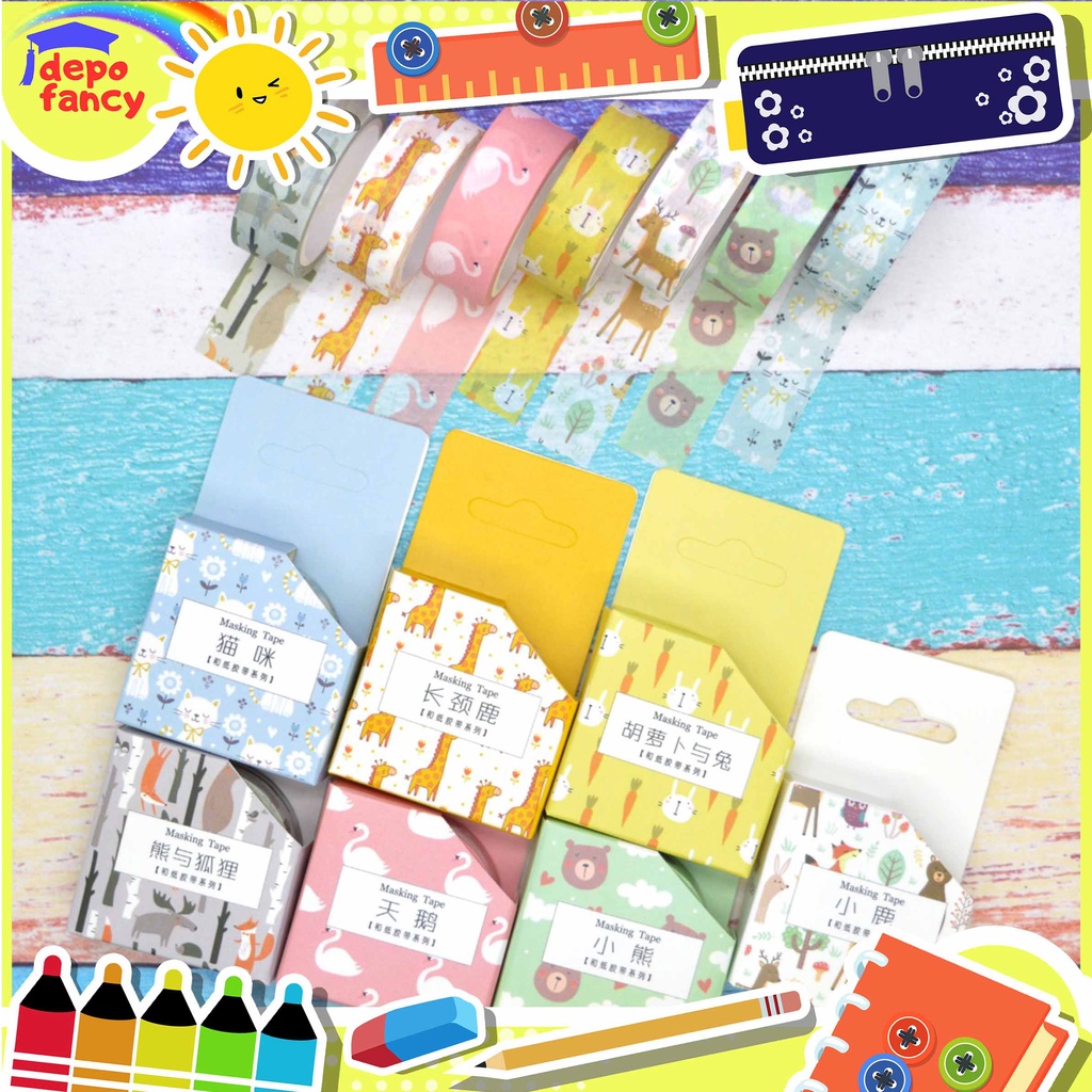 

[2pcs] ISOLASI / SOLASI / MASKIN TAPE / PEREKAT FANCY LUCU JX-KD 5 M x 15 MM (1SET ISI 2PCS)