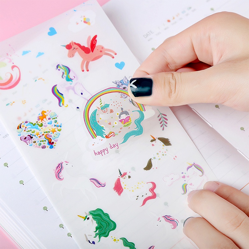 6 Lembar Stiker Kertasselotip Washi Gambar Kartun Unicorn Bahan Pvc Anti Air Untuk Dekorasi Diy